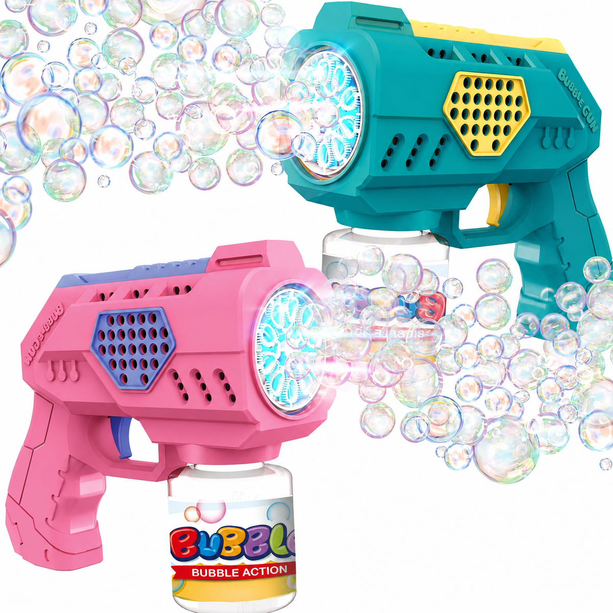 10-Hole Electric Bubble Gun Blaster with LED Light and Bubble Solution