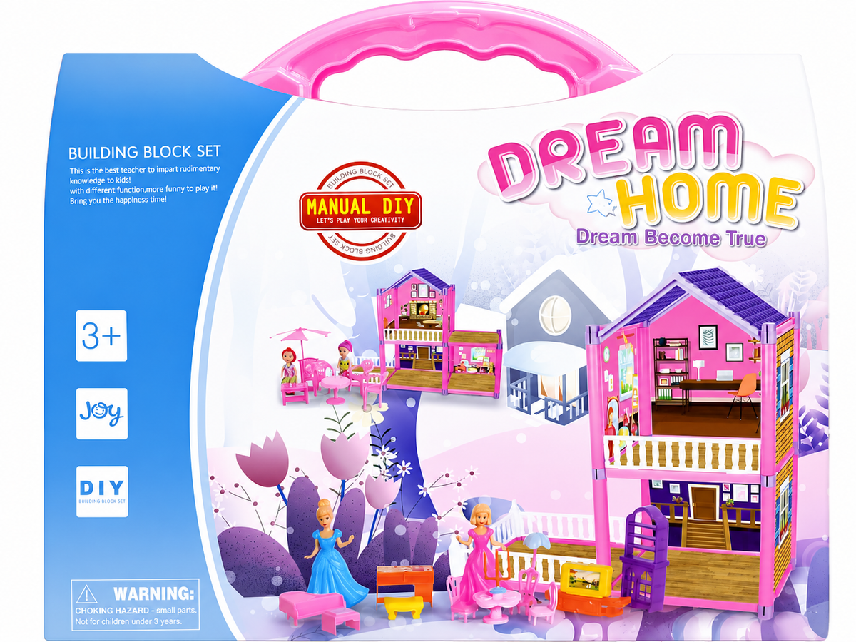 Dream Home DIY Building Block Dollhouse Playset with Furniture and Mini Dolls