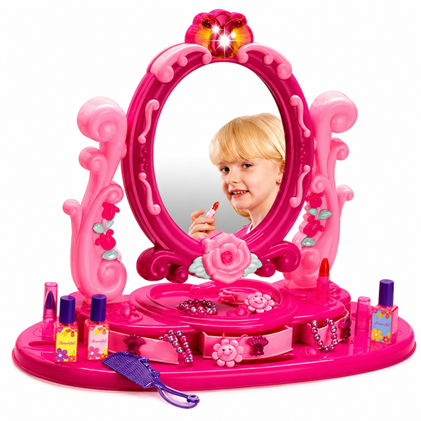 Flower Mirror Vanity Toy Set with Light, Music, and Makeup Accessories