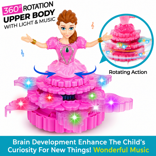 Rotating Princess 3D Light Musical Toy with Bump & Go (Pink)
