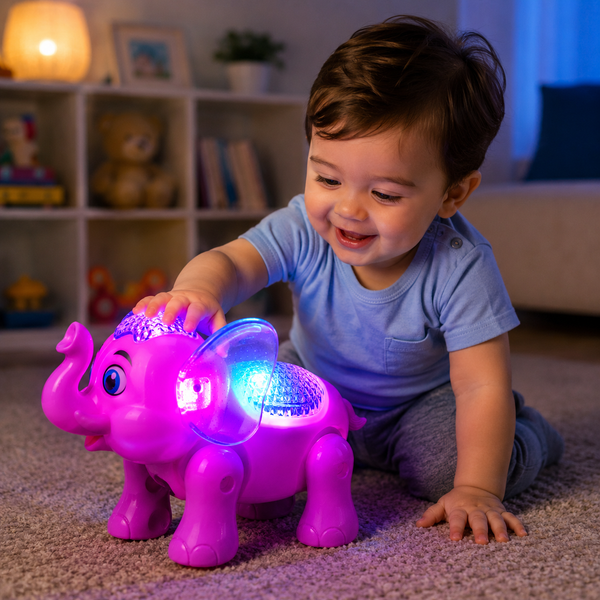 Clever Elephant Electric Walking Toy with LED Lights and Songs