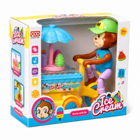 Monkey Ice Cream Cart Bicycle Bump and Go Toy with Music and LED Lights
