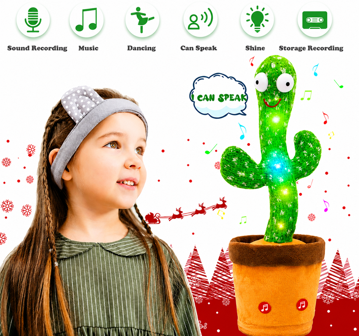 Dancing Cactus Plush Toy with Singing, Talking, Mimicking, and LED Lights