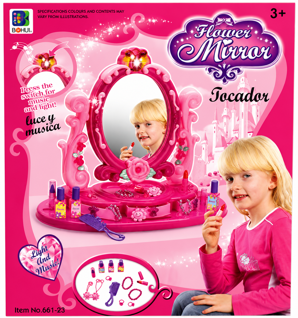 Flower Mirror Vanity Toy Set with Light, Music, and Makeup Accessories