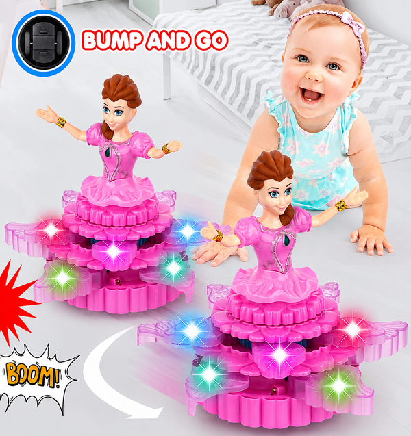 Rotating Princess 3D Light Musical Toy with Bump & Go (Pink)