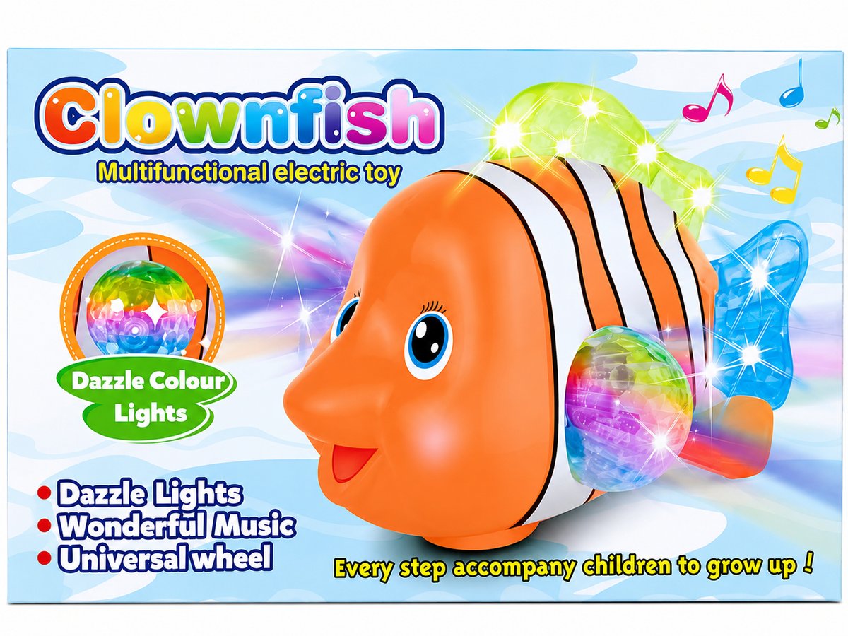 Electric Walking Clownfish Toy with 3D LED Lights and Music