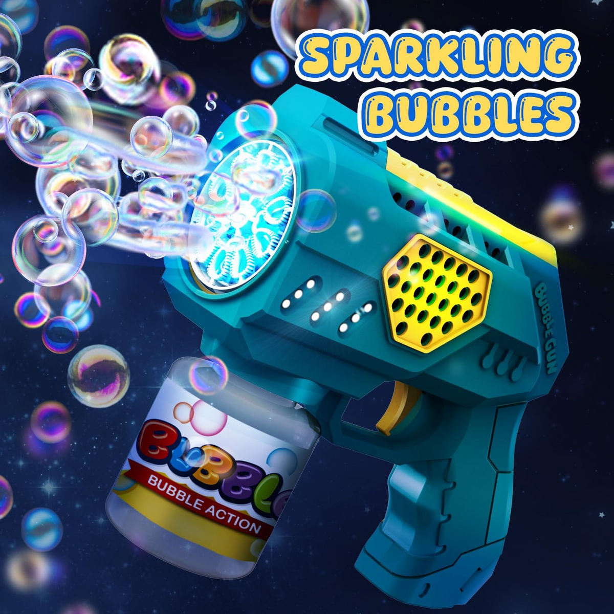 10-Hole Electric Bubble Gun Blaster with LED Light and Bubble Solution