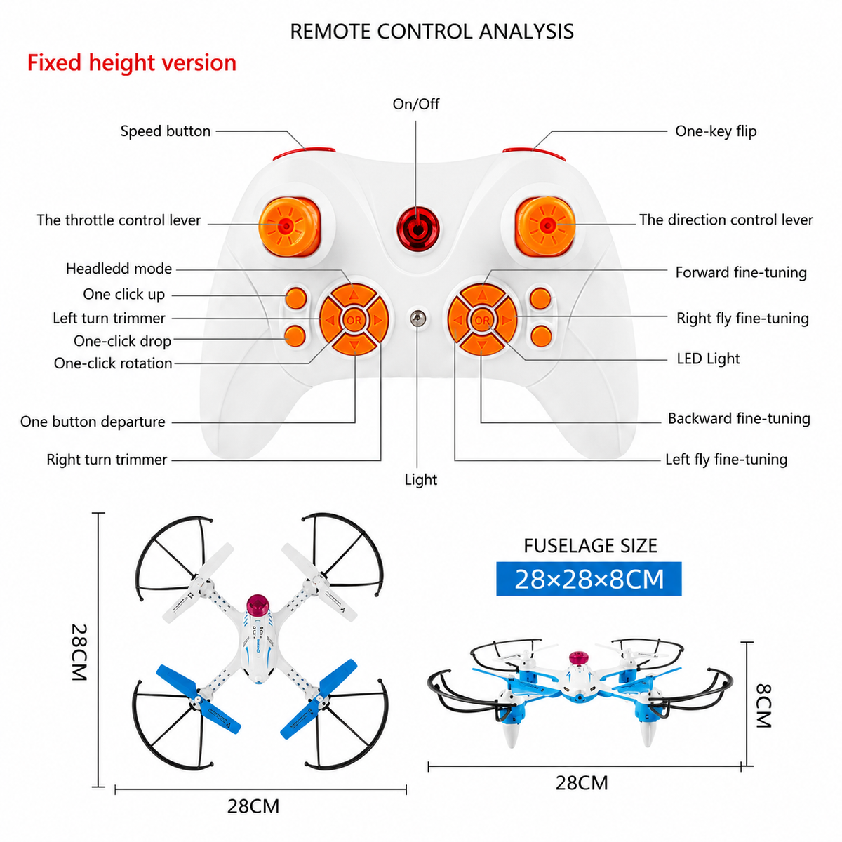Universe Ray 2.4G Remote Control Quadcopter Drone with 6-Axis Gyro and LED Lights