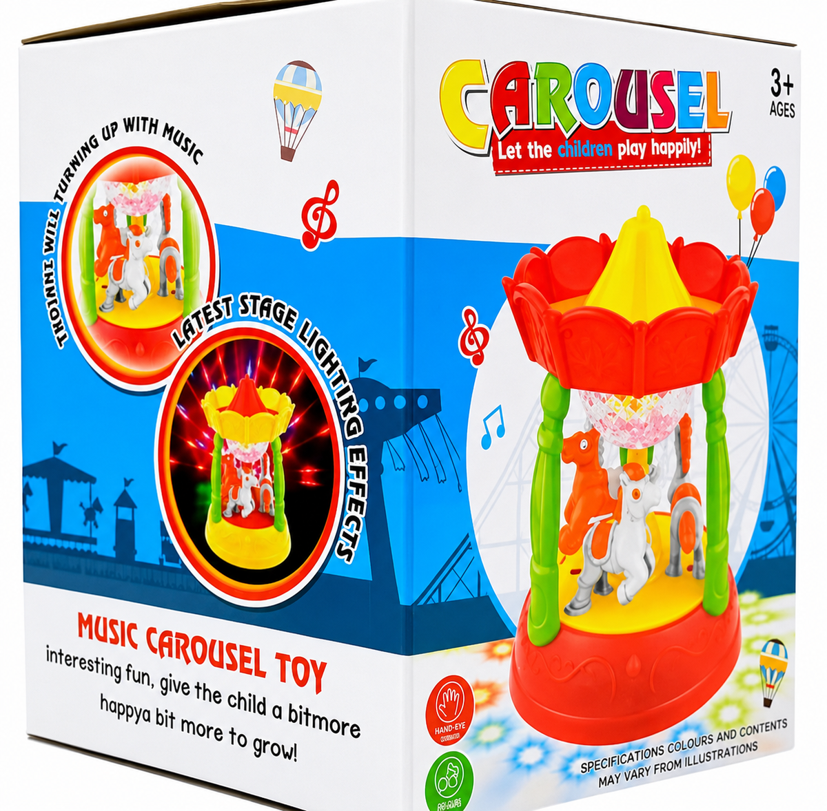Rotating Carousel Toy with 3D LED Stage Lights and Music