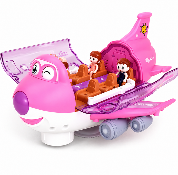 Electric Airplane Toy with Open Cabin, Removable Figures, Light, Music, and 360-Degree Rotation