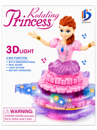 Rotating Princess 3D Light Musical Toy with Bump & Go (Pink)