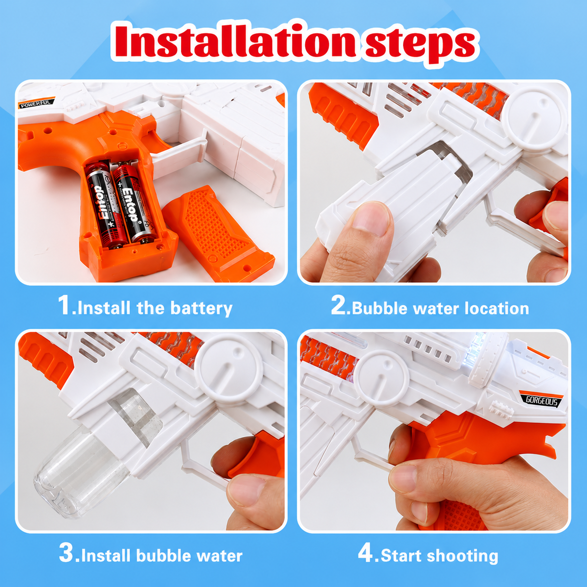 Automatic Bubble Gun Blaster with LED Lights and Sound Effects