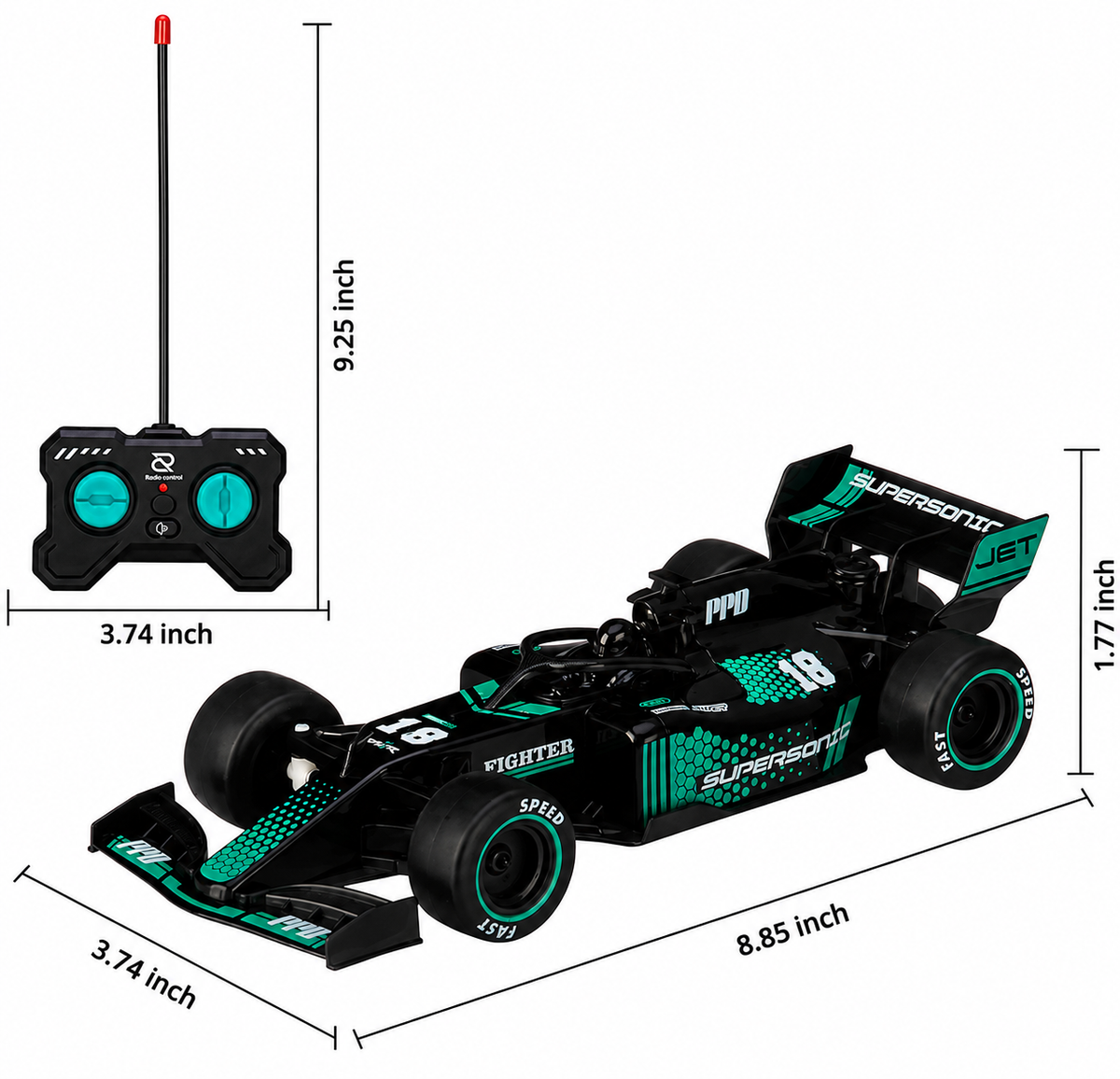 Formula 1 Drift Go Spray Racing Remote Control Car with LED Lights & 360° Drift (1:18 Scale)