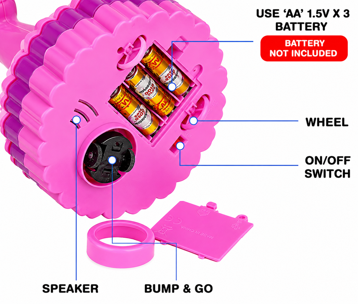 Rotating Princess 3D Light Musical Toy with Bump & Go (Pink)