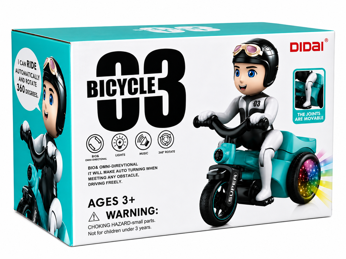 DIDAI 03 Stunt Tricycle Toy with 360-Degree Rotation, Music, and LED Lights