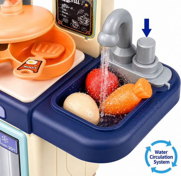 Home Kitchen Pretend Play Toy Set with Realistic Spray, Water Circulation Sink, and Accessories