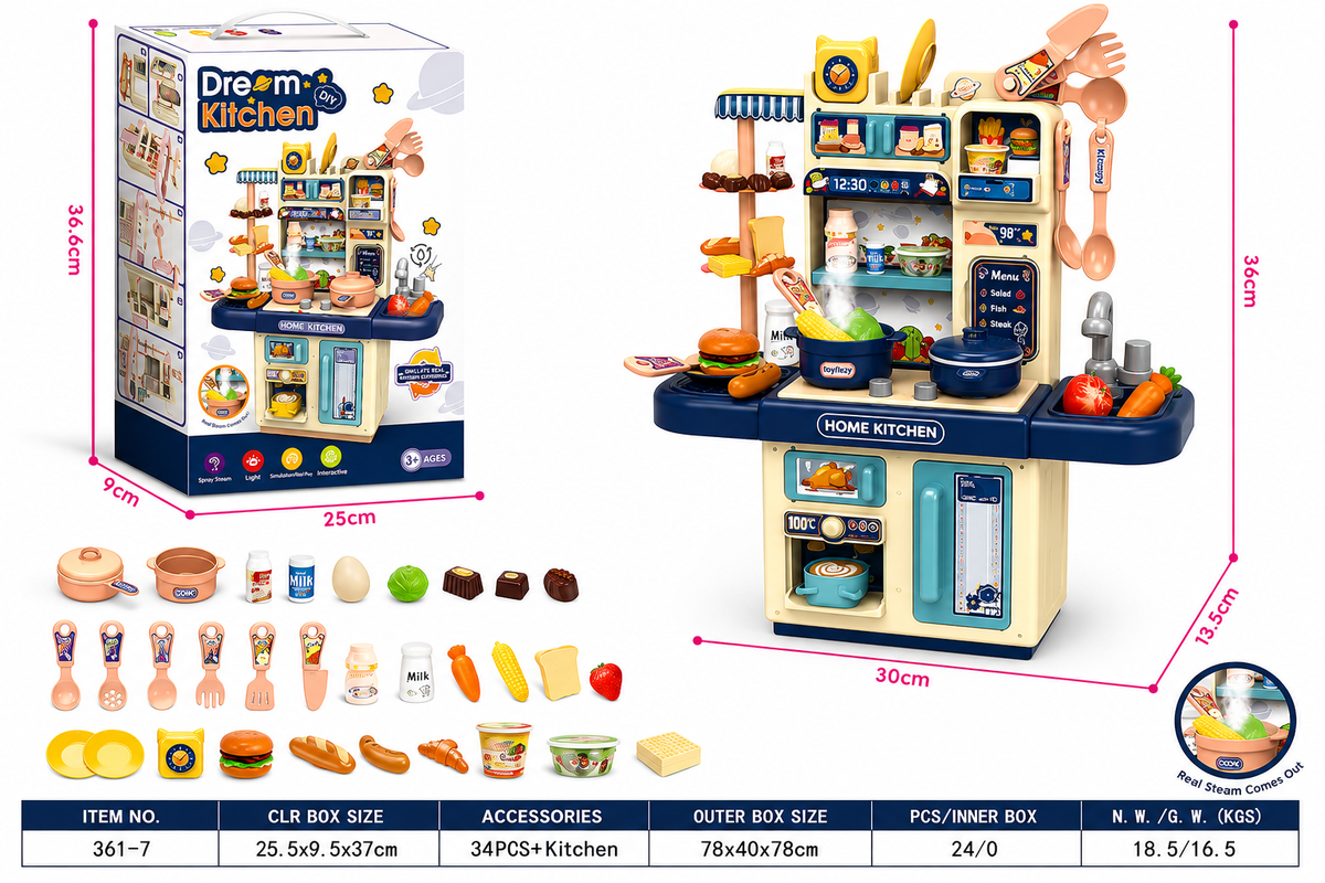 Home Kitchen Pretend Play Toy Set with Realistic Spray, Water Circulation Sink, and Accessories