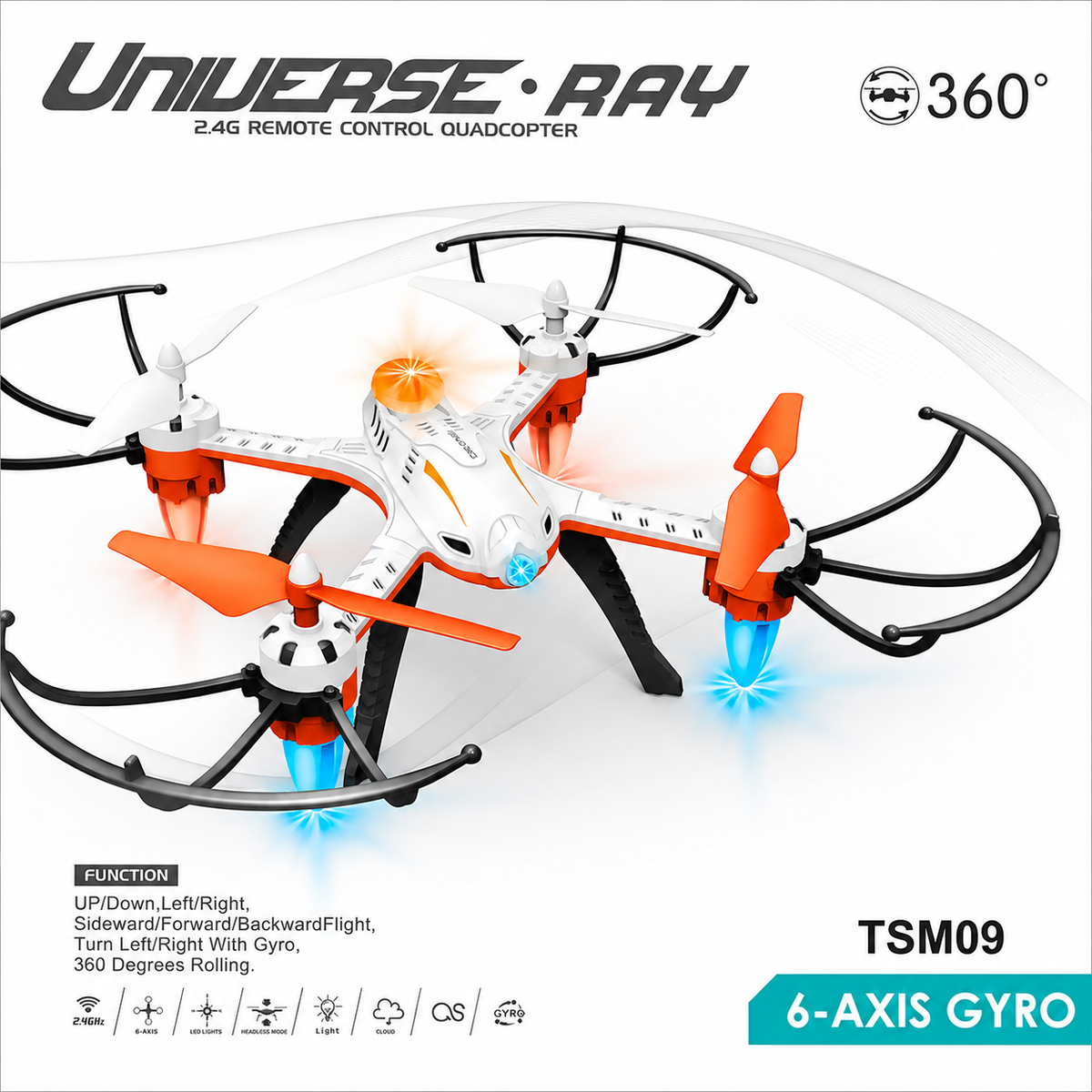 Universe Ray 2.4G Remote Control Quadcopter Drone with 6-Axis Gyro and LED Lights